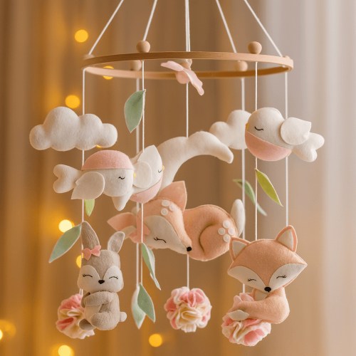 Soft Pastel Woodland Felt Baby Mobile — Handmade Fox, Deer & Bird Crib Mobile - Cozybabywear