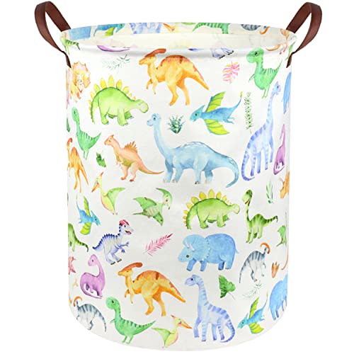 FXOCSHE Large Storage Basket,Dinosaur Baby Hamper,Collapsible Canvas Waterproof Coating Boys hamper for Storage Bin Toy Bins,Kids Room,Boys Room Decor,Toys Nursery Gift Basket,Room Decor(Dinosaur)