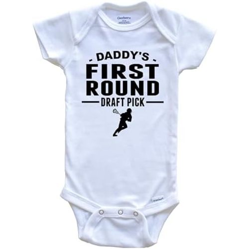 Lacrosse One Piece Baby Bodysuit - Daddy's First Round Draft Pick Lacrosse Player First Child Baby Bodysuit