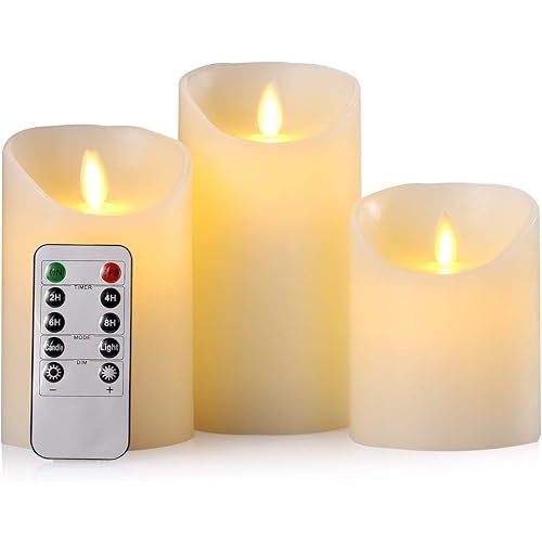 Hausware Flameless Candles Battery Operated Pillar Real Wax Flickering Moving Wick Electric LED Candle Sets 4" 5" 6" Pack of 3 with Remote Control Cycling 24 Hours Timer