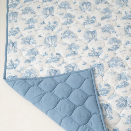 Spring Toile Blue Quilted Playmat - Organic Cotton Baby Playmat – The Gilded Bird US