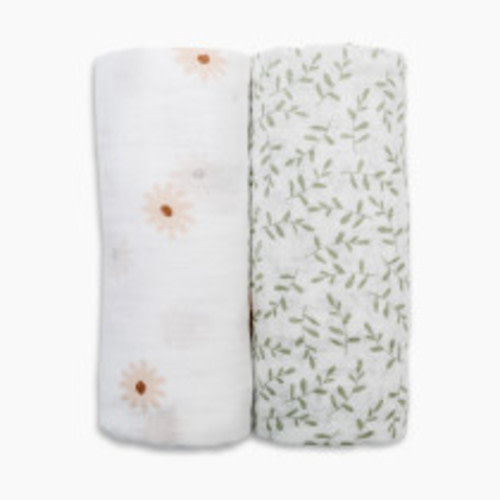 Lulujo Muslin Swaddles (2 Pack) - Daisy/Greenery, 2