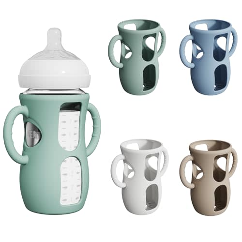 4 Pack Silicone Sleeves for Avent Natural Glass Bottles, Anti Breakage Baby Bottle Protector with Easy-Grip Handle, Compatible Philips Avent Glass Natural Bottle 8 oz, Not for Infant Use