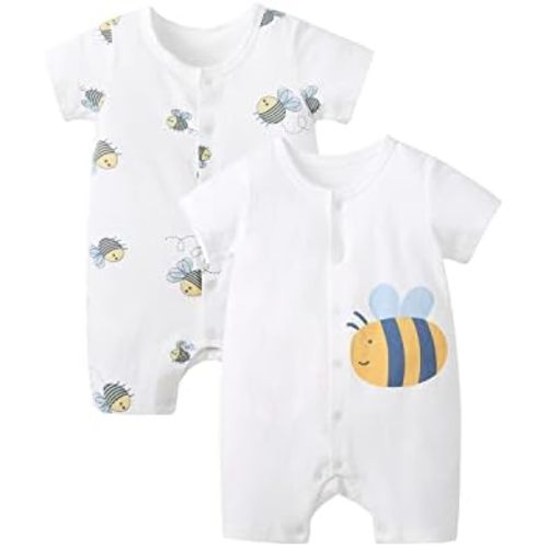 pureborn Baby Romper Bodysuits 2-Pack Unisex Soft Cotton One-Piece Outfit for Infant Boys Girls 0-24 Months