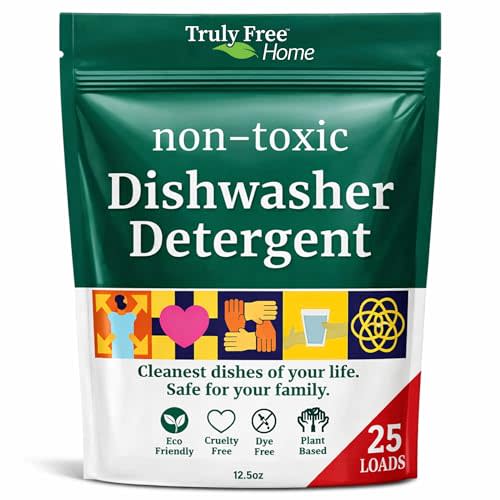 Truly Free Dishwasher Detergent Powder | Natural Dish Detergent, Dishwasher Soap | Plastic Free, Plant-Based, Clean, Heavy Duty Hard Water Stain & Grease Remover | Fragrance Free | 12.5 oz (Pack of 1)
