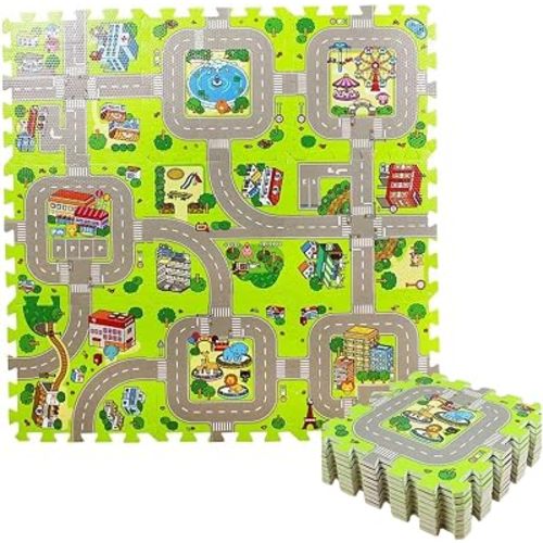 9 Tiles 12"x12" PE Foam Puzzle Mat Kids Road Traffic Play Mat for Toy Cars