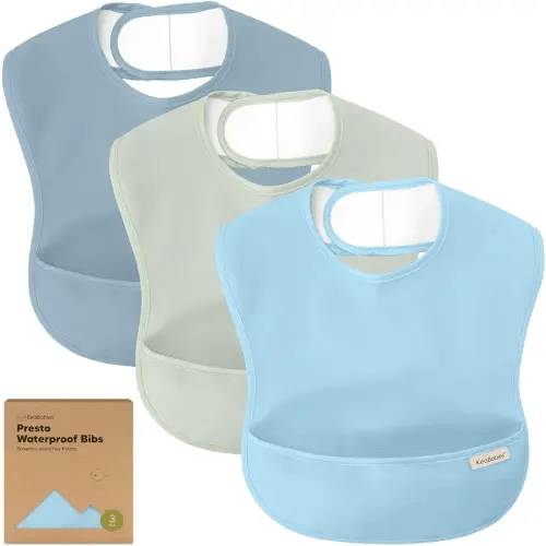 3-Pack Waterproof Baby Bibs for Eating - Lightweight Toddler Feeding Bibs with Large Food Catcher, Mess Proof, Food-Grade Baby Eating Essentials, Easy to Put On & Clean (Ocean)