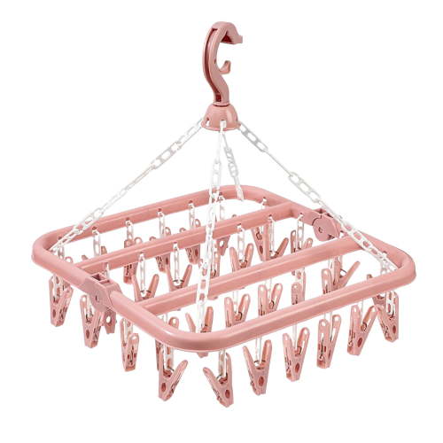 Baby Clothes Hangers, 32-Clip Foldable Multifunctional Clothes Hanger - With 32 Clothespins, Wind-Proof Hook, Non-Slip - For Towels, Bras, Baby Clothes, Socks, Underwear,