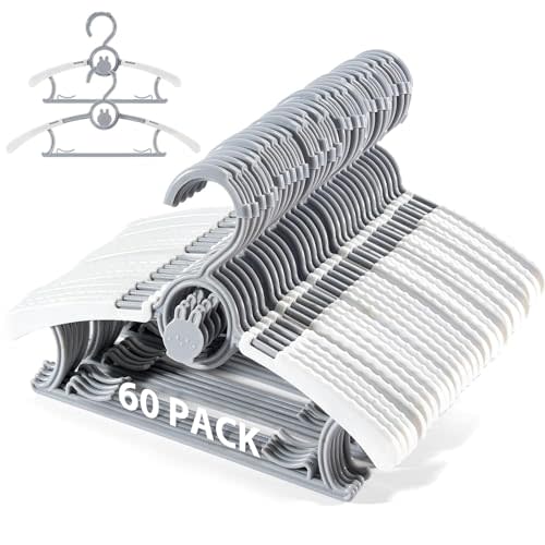 PIGLOG Baby Hangers,Extendable & Stackable Kids Hangers,60PCS Grey Adjustable Baby Clothes Hanger,11-14 Inch Hanger for Babys Toddler Children Child Kids Clothes,Non -Slip Toddler Hangeres for Cloest