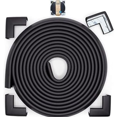 Roving Cove Slim-Fit Corner Edge Protector for Baby Proofing (Small 15ft Edge 4 Corners), Furniture Safety Bumper Guard, Soft NBR Rubber Foam, 3M Adhesive, Onyx Black