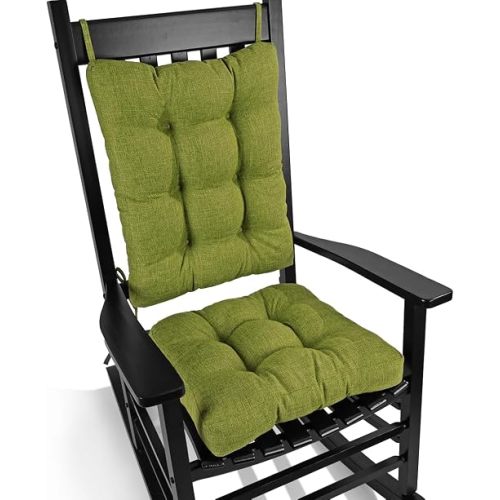 BUYUE Chair Cushion Set for Rocking Chair, Back Pillow & Seat Cushion with Ties, Original Woven Fabric Non-Slip Chair Pads for Elderly Sitting, Grass Green
