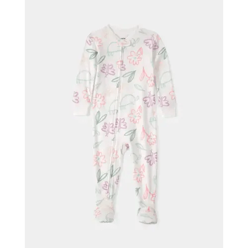 Baby Girl Floral 100% Cotton Snug Fit 1-Piece Pajama - White | Carter's