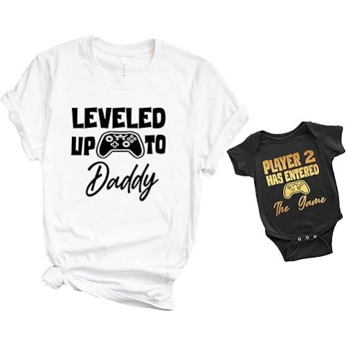 Funny Dad and Baby Gamers Matching Shirt and Onesie, Our 1st Set, Birthday Present for Father and Daughter Outfits, Baby Girl and Boy Matching Tee Apparel, Dad and Son Tshirts