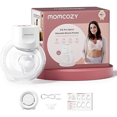 Momcozy Breast Pump S12 Pro Quick, Hands-Free Wearable & Wireless Pump, with DoubleFit Hybrid Flange, 3 Modes & 9 Levels Electric Pump Portable, Smart Display, 1 Count, White
