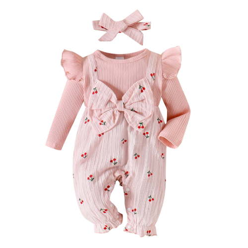 Karoyedx Baby Clothes for Girls Newborn Girl Outfit Long Sleeve Romper Jumpsuit One Piece Clothes Headband Red Size,1-3 Months