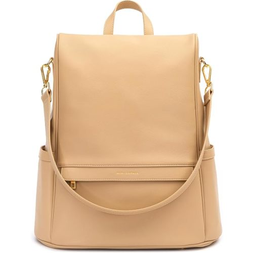MIA + SOPHIA Leather Diaper Bag Backpack with USB Charging port, Changing Pad and Stroller Straps (Brown Mia)