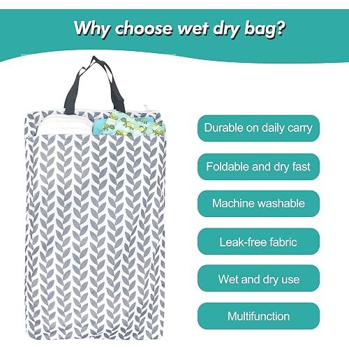 wegreeco Reusable Hanging Wet Dry Cloth Diaper Bag (Grey Leaf, Grey)
