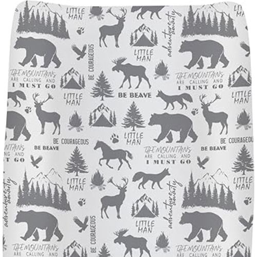 Gray Animals Nursery Changing Pad Covers for Baby Girl Boy Deer Bear Horse Trees Mountain Fitted Changing Table Cover Mats Camping Adventure Soft Diaper Changing Pad Sheets for 32''×16'' Contoured Pad