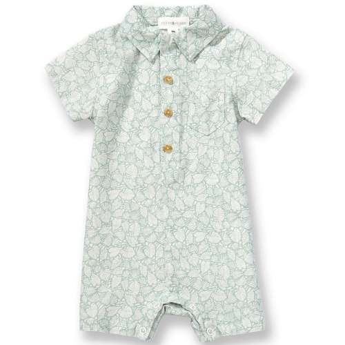Scene&Heard Baby Boys Leaf Print Polo Collar Short Sleeve Linen Shortall