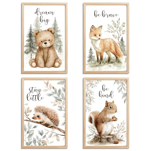 TracyArt Woodland Nursery Decor - Vintage Be Brave Be Kind Stay Little Dream Big, Safari Nursery Decor, Unframed 4 Pcs