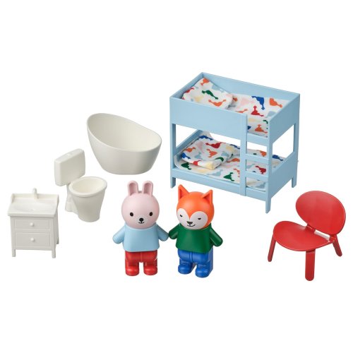 HUSET Dollhouse furniture and figures - bedroom/bathroom multicolor