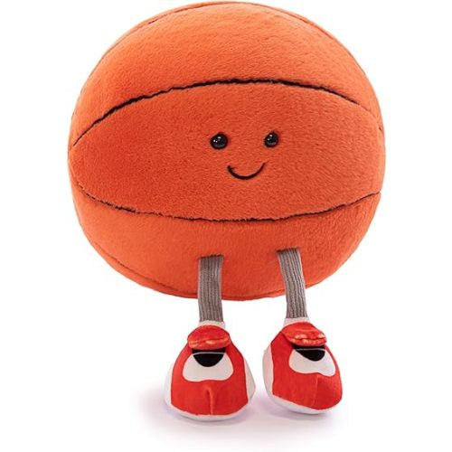 Whimsical Basketball Stuffed Toy with Personality Face & Soft Legs - Huggable Sports Embroidered Eyes - Cute Game Decoration Throw Pillow