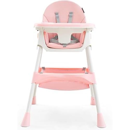 HARPPA 6-in-1 Convertible Baby High Chair for Toddlers, Foldable Highchair with Removable Tray for Eating & Playing, Adjustable 5-Point Safety Harness, Toddler High Chair with PU Cushion, Soft Blush
