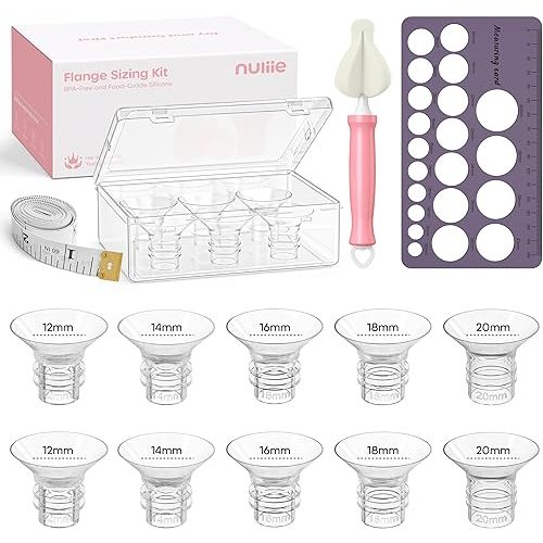 Nuliie 5-in-1 Flange Sizing Kit 12/14/16/18/20mm for 24mm Flange/Shield of Most Pumps, 10PCS Silicone Flange Inserts to Boost Pumping Efficiency & Comfort, BPA-Free Pump Essential for Moms