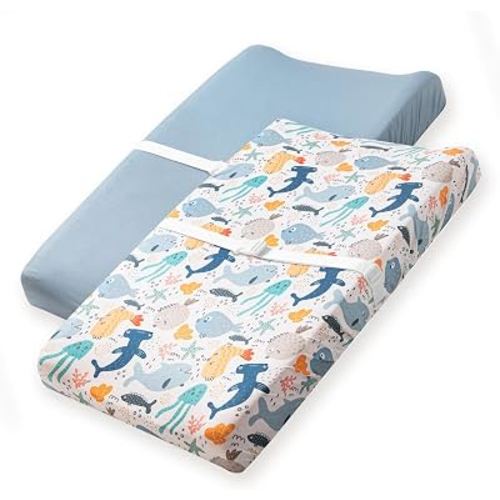 Changing Pad Covers, Unisex Diaper Change Table Sheets for Baby Girls and Boys - Fit 32"/34'' x 16" Pad (Underwater World)