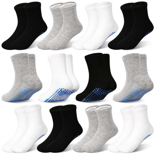Non Slip Grip Socks Kids Anti-Skid Socks 12 Pairs for 1-7T Baby Toddler Boys and Girls