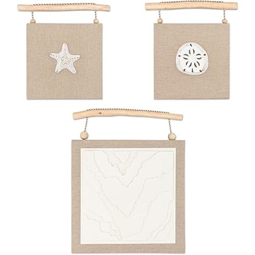 Crane Baby 3-Piece Coastal Nautical Nursery Wall Art Set (Starfish, Sand Dollar, Beach Motif) - Canvas Art Print for Nursery, Ocean Wall Decor