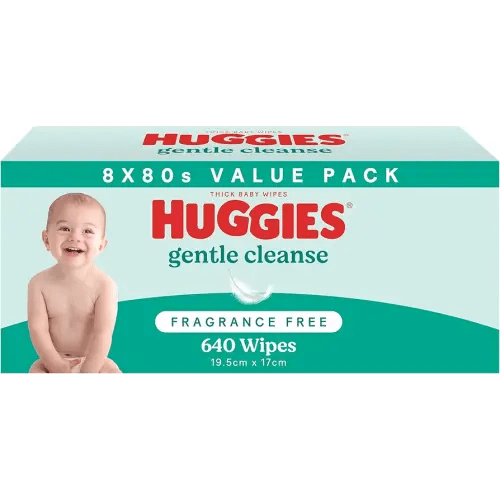 HUGGIES Baby Wipes Fragrance Free 640 Pack (8 x 80 Pack) - Packaging May Vary