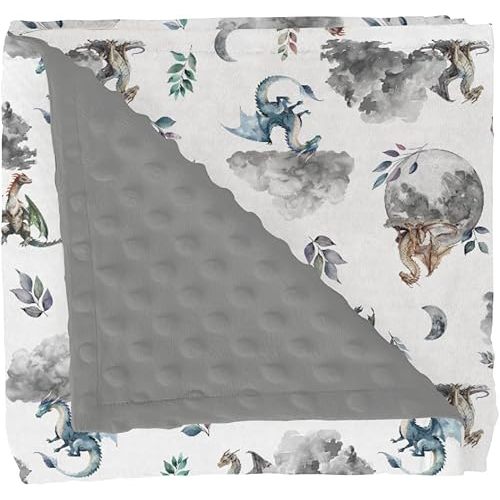Watercolor Dragons Baby Blankets for Girl Boy Fairytale Dragon Wings Leaves Soft Mink Dotted Backing Double Layer Swaddle Blanket for Toddler Nursery Crib Fantasy Dragon Moon Clouds Bed Blanket 30x40