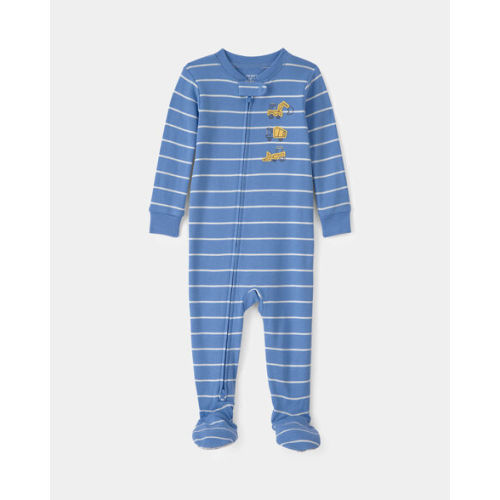 Baby Boy Construction Striped 100% Cotton Snug Fit 1-Piece Pajama - Blue | Carter's