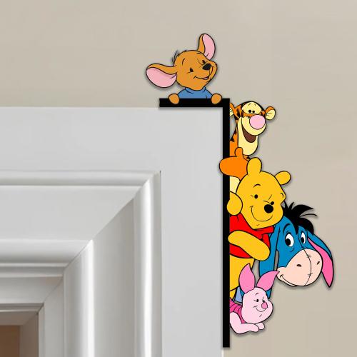 Cute Peekaboo Winnie The Pooh Door Corner Sign, Disney Peeking Peeker Pooh And Friends Door Sign, Disney Home Decor, Kid Room Decoration