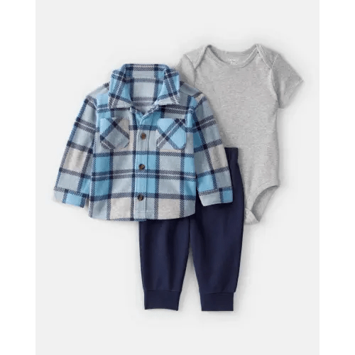 Baby Boy 3-Piece Plaid Shacket Outfit Set - Blue/Grey - Carter's | Carter's