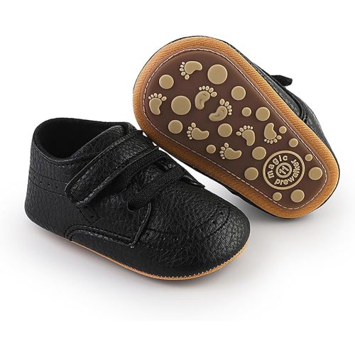 SOFMUO Baby Boys Girls High Top Ankle PU Leather Sneakers Soft Rubber Sole Infant Moccasins Newborn Oxford Loafers Anti-Slip Toddler Wedding Uniform Dress Shoes