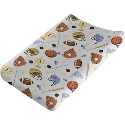 Baby Sports Changing Pad Covers American Football Baseball Basketball Diaper Change Table Pad Sheets for Girl Boy Sports Lovers Gift Soft Breathable Stretch Baby Changing Table Mats 32''x16''