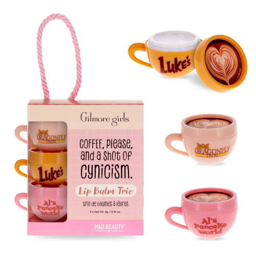Mad Beauty Gilmore Girls Lip Balm Trio, Honey, Raspberry, Coconut Scent