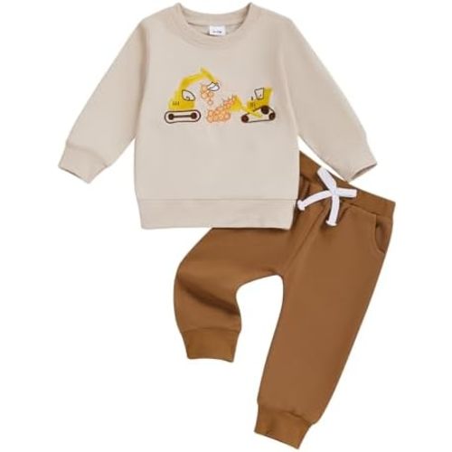 WZTYYDS Toddler Baby Boy Fall Clothes Letter Truck Long Sleeve Pullover Sweatshirt Tops Joggers Pants Set Winter Outfits