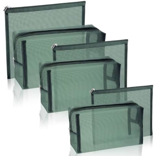 6 Pieces Mesh Makeup Bags Mesh Cosmetic Bag Portable Travel Organizing Zipper Pouch Toiletries Makeup Pouches for Home Office Travel Accessories