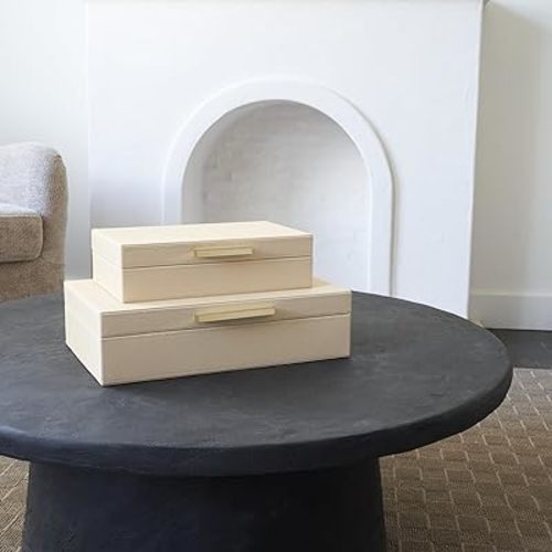 ZICOTO Decorative Storage Boxes with Lids – Set of 2 Beautiful PU Leather Organizer Bins for Your Bookshelf Home Decor - Safely Store Photos, Documents and Memory Box Keepsakes in Style