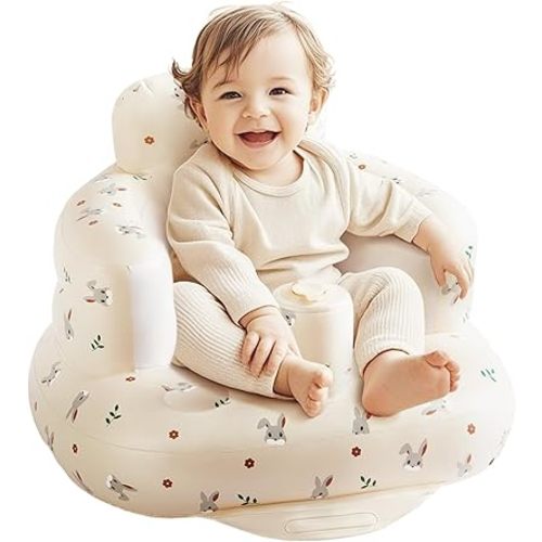 Baby Inflatable Seat for Babies 3 Months & Up, Baby Floor Seats for Sitting Up with Built in Air Pump, Blow Up Baby Chair for Infants - (Bunny)