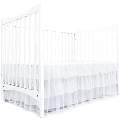 Tadpoles Triple Layer Tulle Crib Skirt | 28" x 52" with a 16" Drop | Made of 100% Polyester Panels, 80% Polyester & 20% Cotton Lining | Soft, Smooth & Durable | Ideal for Babies | White