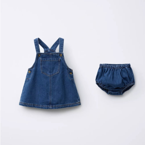 Denim overall dress with bloomers