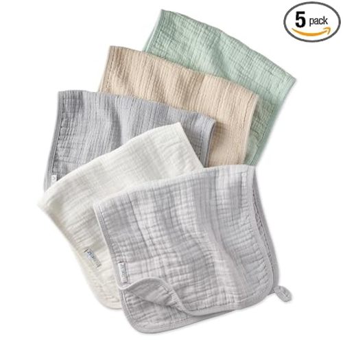 Butterblu Riley - Crinkle Burp Cloths, 5 Pack Muslin Burpcloths for Newborn Girls, Boys, Unisex, Seafoam, One Size