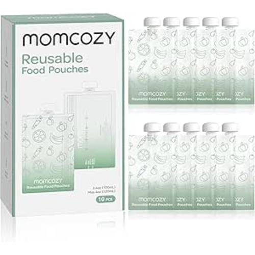 Momcozy Reusable Baby Food Pouches for Toddlers,BPA Free Plastic,Food Safe,Freezer Safe,Refillable for Applesauce Yogurt & Puree Squeeze Pouch,10 packs,3.4-4oz