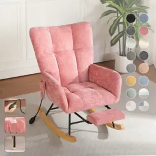 SOUTTEE Teddy Fabric Rocking Chair with Pocket, Soft Rocking Chair for Nursery, Comfy Wingback Golider Rocking Chair with Safe Solid Wood Base, Living Room,sohochic - TikTok Shop
