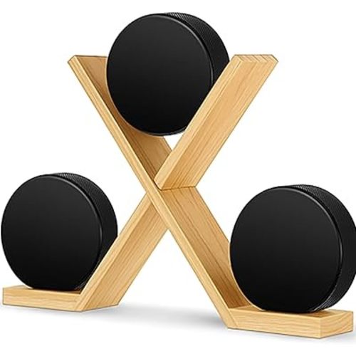 CroBlissful Wooden Hockey Puck Display Case Holder Desktop Hockey Puck Holder for 3 Collectibles Display Stand for Desk, Shelf, Sports Players Team Gifts Room Decoration