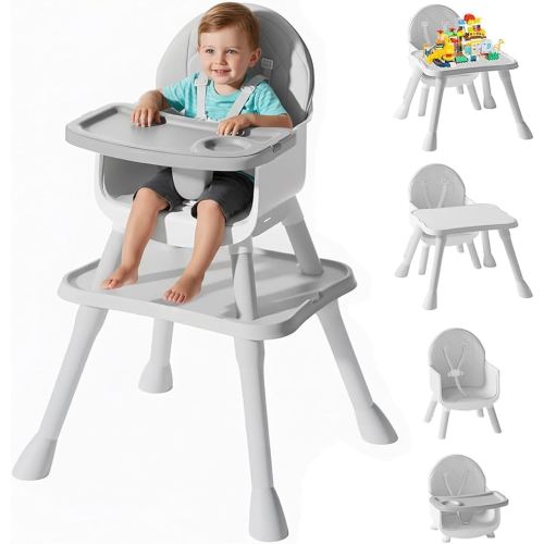 6 in 1 Baby High Chair, Convertible Highchair for Babies and Toddlers (Grey)